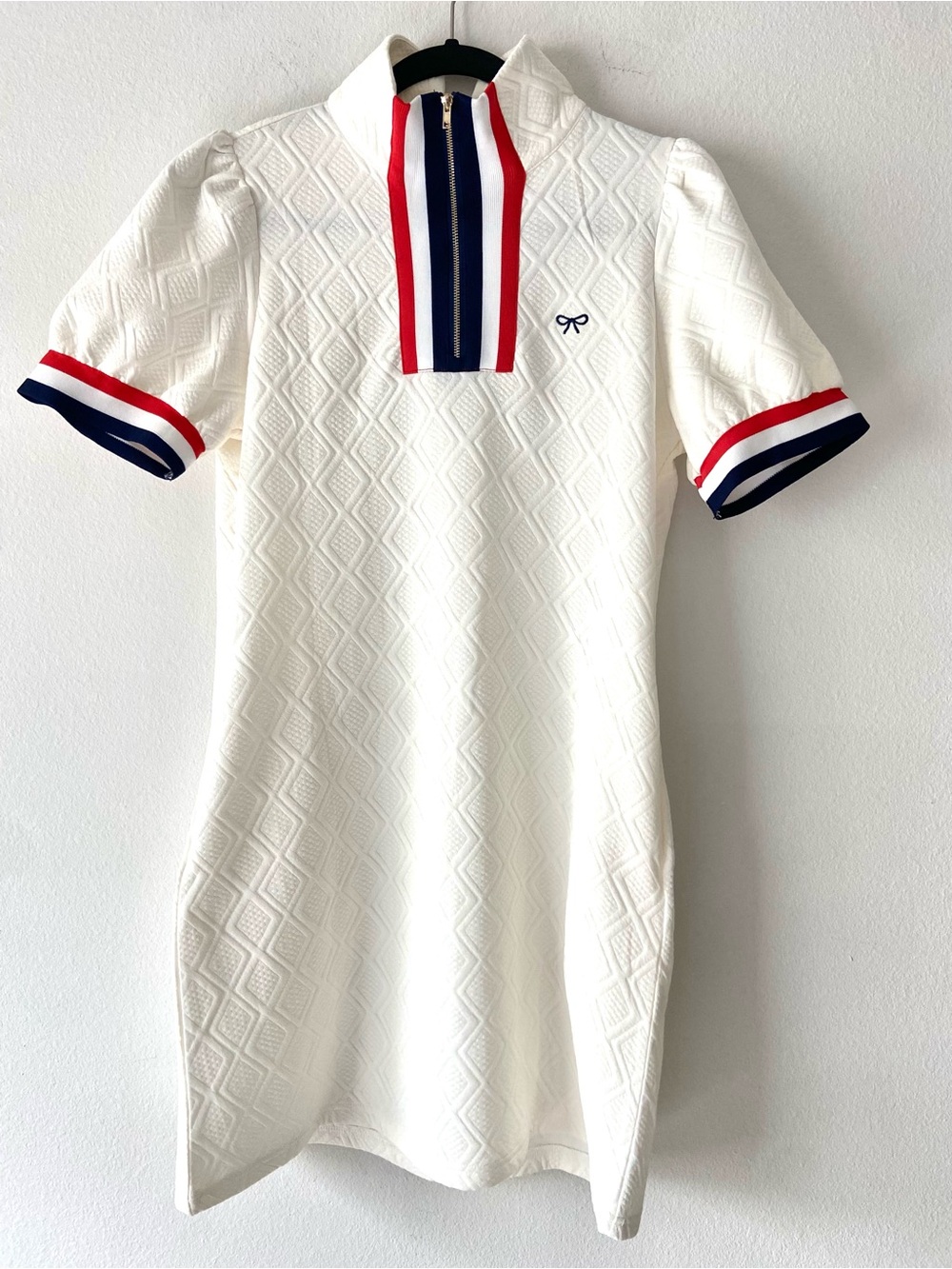 NWT Simply Southern White Textured Quarter Zip Dress Red Navy Size XS